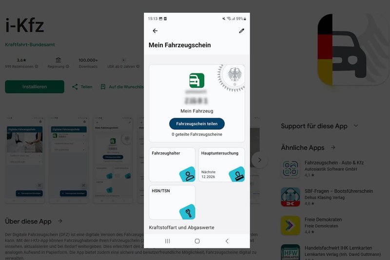 Bild: NN-Screenshot von Google-Store - Die i-kfz-App steht nun im App-Store zur Verfügung